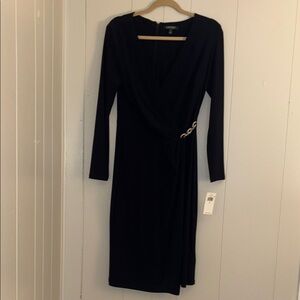 Polo by Ralph Lauren Black Asymmetrical Cowl Neck Dress